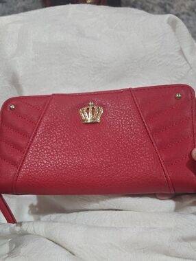 Juicy Couture Red Women's Zip Wallet with Gold Crown Accent